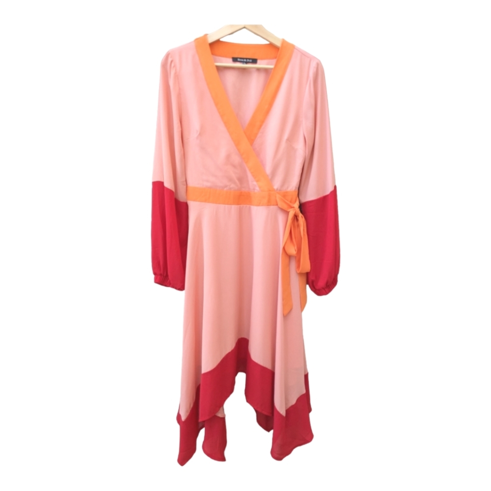 Strut & Bolt Asymmetrical Color Block Mock Wrap D… - image 1